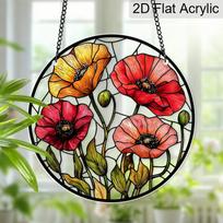 Acrylic Poppy Flower Suncatcher Stained Glass Effect Window Hanging Ornament Floral Themed Gift for Home 20cm/7.87Inches