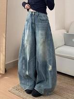 Retro Silhouette Women's Saber Jeans - Loose Fit, Unique Design, 3D Cut for Spring & Autumn L [106-117 lbs]