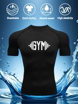 Men's White Compression T-Shirt with Black GYM Dumbbell Print Elastic Quick Drying Breathable Moisture Wicking Gym Workout & WeightliftingTraining Top S juoda