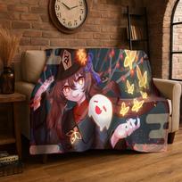 New Genshin Impact Cartoon Game Flannel Blanket Soft Warm Throw Blanket for Bedroom Living Room Bed Travel Camping Picnic Gift 75x90cm