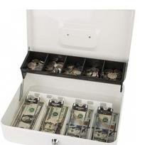 Metal Cash Box with Lock and Key Portable Money Storage Organizer for Bills and Coins with Removable Coin Tray and Bill Clips One Size