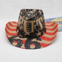 Retro Printed Straw Western Cowboy Knight Hat, Men Wide Brim Breathable Adjustable Sun Hat for Outdoor Travel Daily Wear L（58-60cm）