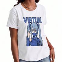Virtual Anime Girl unisex's Cotton T Shirt, Pure Cotton HighQuality Print, Durable, Leisure And Fashionable, Cool Graphic Tee, Kawaii Style, Masked Co S įvairiaspalvis