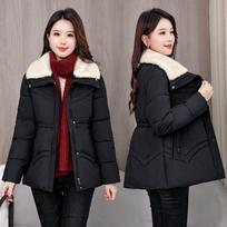 Lapel Stitching Mid-length Cotton Jacket Winter Fashion Waist Was Thin and Small Ladies Warm Jacket M juoda