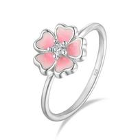 S925 Sterling Silver Cherry Blossom Epoxy Ring - Versatile Flower Design, Light Luxury. US Size 8