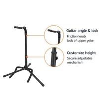 Reguliuojamo aukščio sulankstomas gitaros stovas su saugiu atraminiu elementu akustinėms, elektrinėms gitaroms, bosinėms gitaroms ir bandžoms, tvirtas, juodas juoda