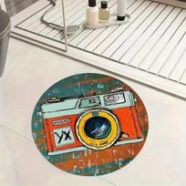 Retro Camera Design Round Rug Flannel Soft Floor Mat for Christmas Decor Home Office Living Room Area Carpet Non Slip Durable 60cm x 60cm