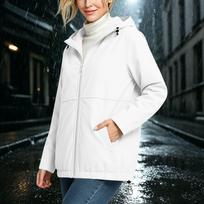 Women Lightweight Waterproof Hooded Jacket Casual Windbreaker with Pockets Adjustable Hem Outdoor Raincoat XXL balta