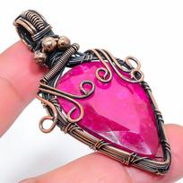 Ruby Natural Gemstone Handmade Copper Wire Wrap Jewelry Pendant 2.56  m5y97