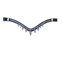 Gražūs šviesiai violetiniai skaidrūs krištoliniai odiniai žirgų kamanų antkaktis su sagtimi. Extra Large (45 cm) juoda