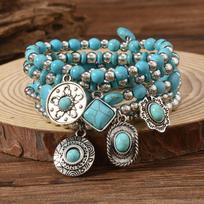 Women Beaded Bracelet Vintage Boho Style Handmade Leather Stretch Bracelet Fashion Vacation Men Accessories 5-piece Set AVE
