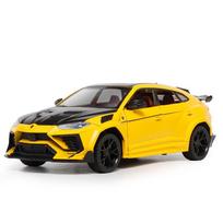 1/24 Lamborghini URUS SUV Alloy Modified Sports Car Model Diecast Metal Off-road Vehicle Model Simulation Sound and Light Childrens Toy Gift geltona
