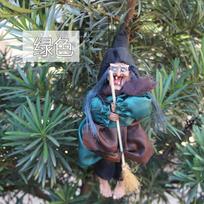Halloween Hanging Animated Talking Witch Props Laughing Sound Control Decor Toy žalia
