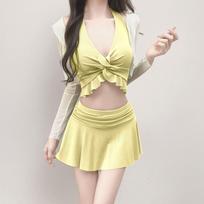 French Spicy Women's Vacation-Style Long Sleeve Bikini & Cover-Up Set One size fits 80-120 jin geltona