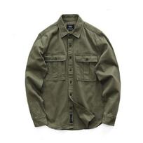 FiveFive Men Long Sleeve Lapel Shirt Male Cargo Work Shirt M armijos žalia spalva