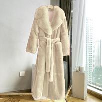 Madingas Elegantiškas Minkštas Dirbtinio Kailio Paltas Ilgas Šiltas Viršutinis Drabužis Žieminis Moteriškas Atvartas Didelis Paltas Diržas Kišenės Laisvas Parkas 9 Spalvos L abrikosas