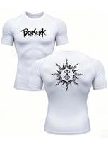 Men's Red Berserk Anime Print Compression T-Shirt, Quick Dry Breathable Double-Sided Gym Workout Top S