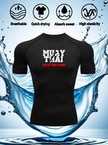 Men's Grey Compression T-Shirt with  MUAY THAI Art of 8 Limbs  Print, Breathable Quick Drying High Elasticity Muay Thai & MMA Training Top S juoda