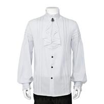 Men Ruffled Stand Collar Long Lantern Sleeves Pirate Cosplay Shirt Medieval Clothes Gothic Vintage Top S balta