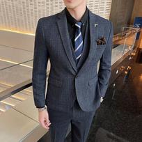 Mens Suit Groom Wedding Dress Solid Color Stage High-end Brand Formal Business PlaidPerformance Tuxedo Plus Size XL mėlyna