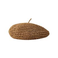 New Handmade Summer Straw Beret Hollow Breathable French Crochet Beret Thin Flat Design Beach Weave Beret Spring Summer chaki