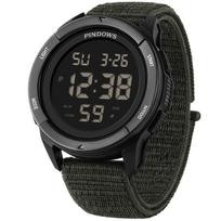 PINDOWS Digital Sport ABS Nylon Strap with Velcro 50M Water LED Large Suitable for Outdoor and Black Men's Watch, Case, Ultra-lightweight, Shockproof,