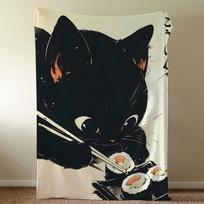 Blanket Throw Black Super Cosy Plush Living Sushi Room Sofa Couch Childish Birthday Cat Gifts 75cmx90cm