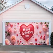 Galentine's Day Garage Door Cover with Pink Floral and Cute Gnome Design 47.2x31.5inch/120*80cm