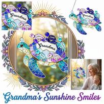 Acrylic Turtle Suncatcher Hanging Ornament 8 Inch Decorative Piece with Multiple Small Turtles and Central Name Plate for Window Display one size