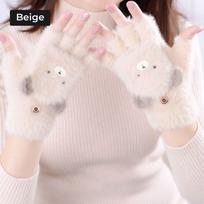 1Pair Women Girls Lovely Winter Warm Fingerless Gloves Fluffy Bear Plush Paw Claw Half Finger Gloves Mittens 4 Colors smėlis