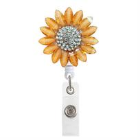 Tag ID Lanyard Easy Pull  Badge Holder ID Card Clips Badge Card Reels Retractable Badge Reel Yellow flower