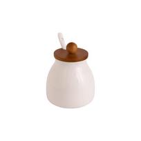 Retro-style Ceramics Seasoning Jars with Spoon Moisture-Proof Spice Containers Decorative 300ml Condiment Jar