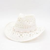 Handmade Paper Knitted Hollow Western Cowboy Jazz Hat for Men and Women with White Love Stone One size [cutout design]