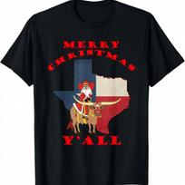 Texas Merry Christmas Y'all Santa On Bull Design T-Shirt S įvairiaspalvis