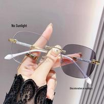 Starry Sky Rimless Anti-Blue Light Photochromic Glasses for Women