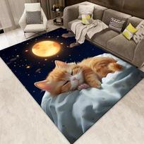Sleeping Kitten Moonlight Night Design Area Rug, for Home Living Room and Bedroom Decor - Crystal Velvet Soft Floor Covering 50x80cm