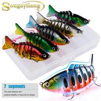 Ešerinės žvejybos masalas su kelių jungčių plaukimo 7 segmentais, gyvas upėtakis Topwater Crankbait kabliu kietas masalas 5Pcs Lures With Box