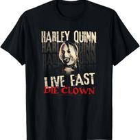 Harley Quinn Live Fast Die Clown T-Shirt S juoda