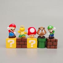 Super Mario Bros Cartoon Figure Collectible Puppets Model Toy Luigi Shy Guy Mushroom Desktop Cake Decoration