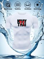 Men's Black Compression T-Shirt with  MUAY THAI  Print, Absorbent Elastic Breathable Quick Drying Muay Thai & Kickboxing Training Top S balta