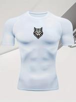 Men's Navy Blue Wolf Head Print Compression T-Shirt, Quick Dry Breathable Workout Top S balta