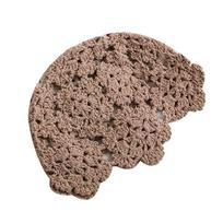Breathable Hollowed Out Knitted Hat Flowers Summer Beret Cap Casual Fashion Skullies Hat Women chaki