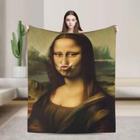 Classic Mona Lisa Print Blankets Quality Warm Comfy  Bedding Throws Autumn Camping Home Decor Print Bedspread 75x90cm