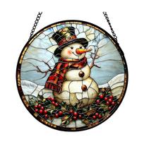 Round Acrylic Suncatcher Hanging Ornament Snowman Design 2D Flat Panel Decorative Window Art for Living Room and Home Display One Size