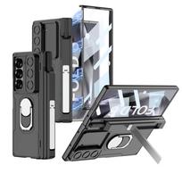 For Samsung Galaxy Z Fold 6 4 3 5 5G Case Matte Finger Bracket Folding Hinge Pen Slot Holder Tempered Film Shockproof Cover For Galaxy Z Fold 7 juoda