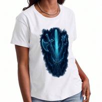 Swords Axe Mace Ladies Pure Cotton T Shirt, Premium Cotton Graphic, Durable, Casual Fashion, Featuring A Fantasy Weapons Sword, Axe, And Mace Design W S įvairiaspalvis