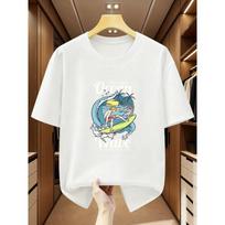 Men's Short Sleeve T-Shirt - Surf & Ocean Wave Print Round Neck Casual Summer Beachwear Surfing T-Shirt for Surf Lifestyle 2XL balta