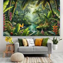 2D Lush Jungle Paradise Backdrop Photography Background Banner 47.2x31.5inch/120*80cm