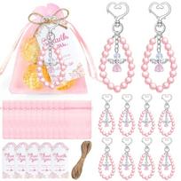 Guardian Angel Keychain 10 Sets Bulk Pearl Keyring Favor Memorial Souvenir Gift for Funeral Baptism Ceremony rožinė