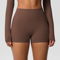 Plain-coloured, double-sided brushed, high-waisted figure-hugging bum-lifting yoga shorts for running and fitness  women’s three-quarter length shorts S